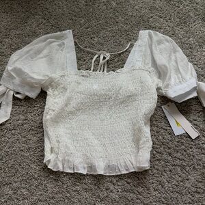 Lily Star White Smocked Blouse with Puff Sleeves
